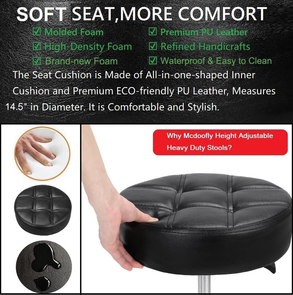 McDooFly Adjustable Heavy Duty Stool - Rolling Stools with Locking Caster Wheels - Swivel Stools Backless Chair for Home Kitchen Office Shop Tattoo Lash Tech Pedicure(Black, Height 22 to 30 in)