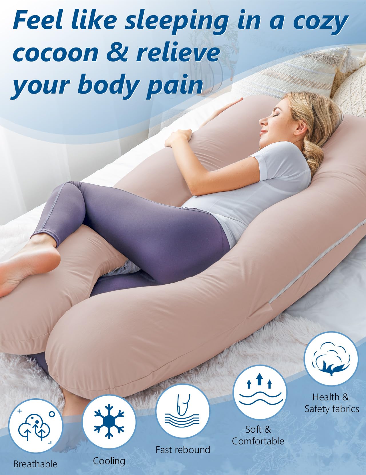 Meiz Pregnancy Pillows, Cooling Pregnancy Pillows for Sleeping, Maternity Pillow for Tall Pregnant Woman, Pregnancy Body Pillow with Cooling Jersey Cover, Apricot