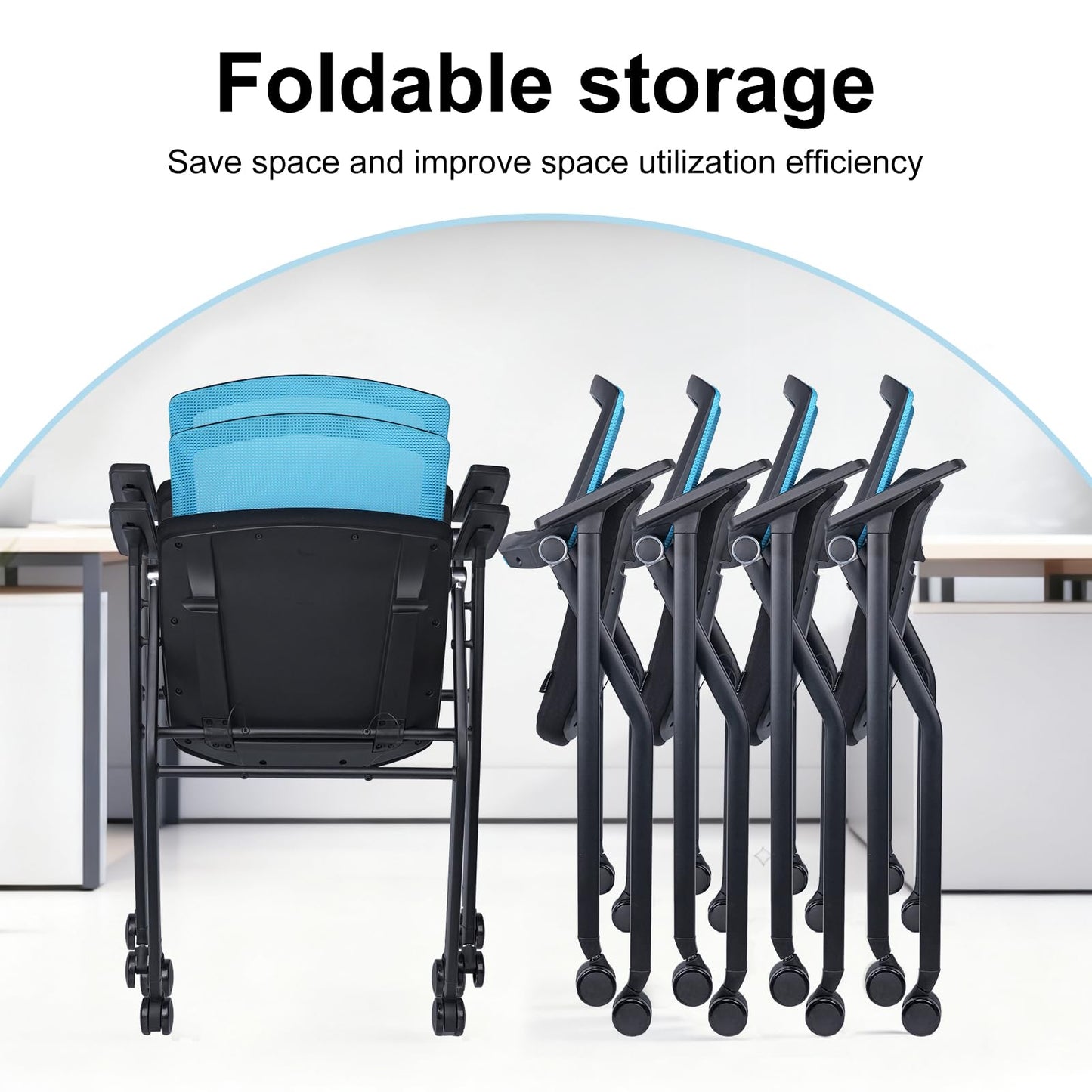 BROBRIYO Upgraded Folding Chair with Wheels and Padded, Ergonomic Mesh Back and Arms for Office, Meetings, Conferences, Receptions, Training Rooms & Folding Office Chairs