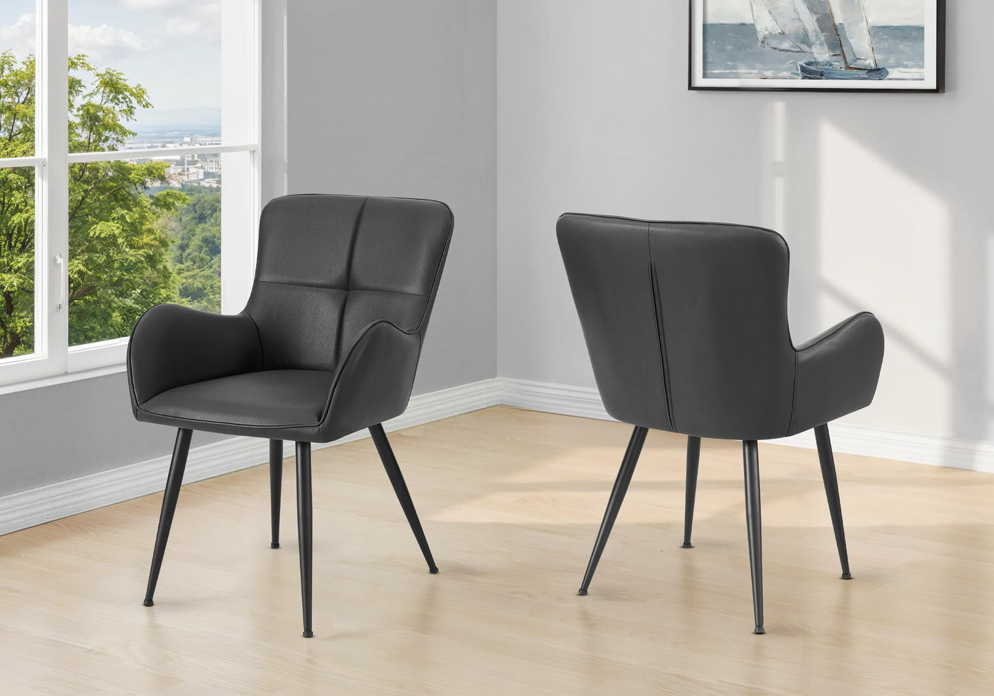 Monarch Specialties I 1157 Dining Chair, 33" Height, Set of 2, Upholstered, Side, Dining Room, Kitchen, Blue Leather Look, Black Metal, Contemporary, Modern