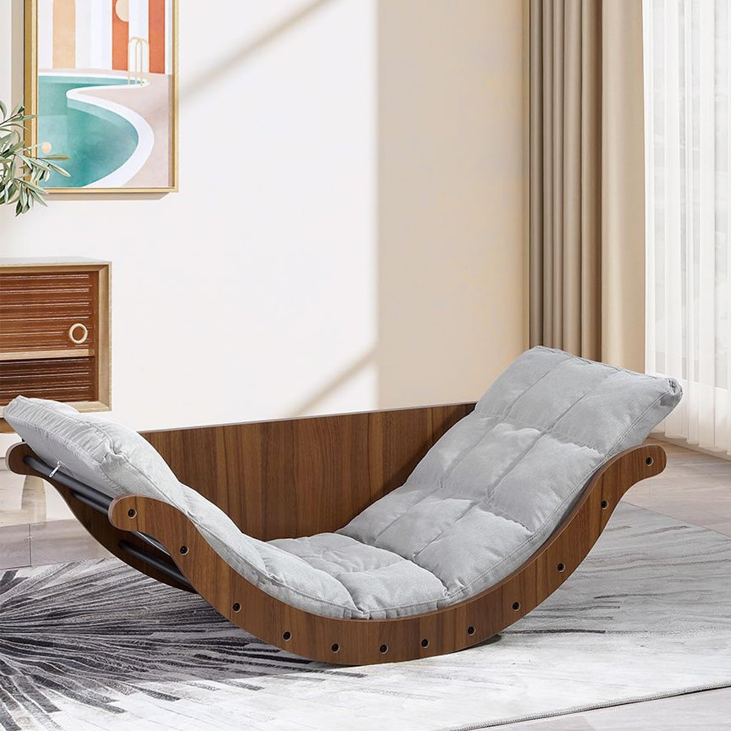 Curved Rocking Lounge Chair for Living Room, Multifunctional Lazy Lounge Chair, Human Dog Nest Napping Chair, Dormitory Balcony Sofa Chair (Grey)