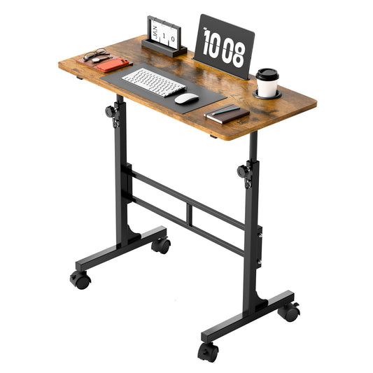 Shahoo Standing Desk Adjustable Height, Mobile Stand Up Desk with Wheels, 32 Inch Portable Rolling Desks, Computer Office Workstations for Office, Sofa, Bedroom, Rustic Brown