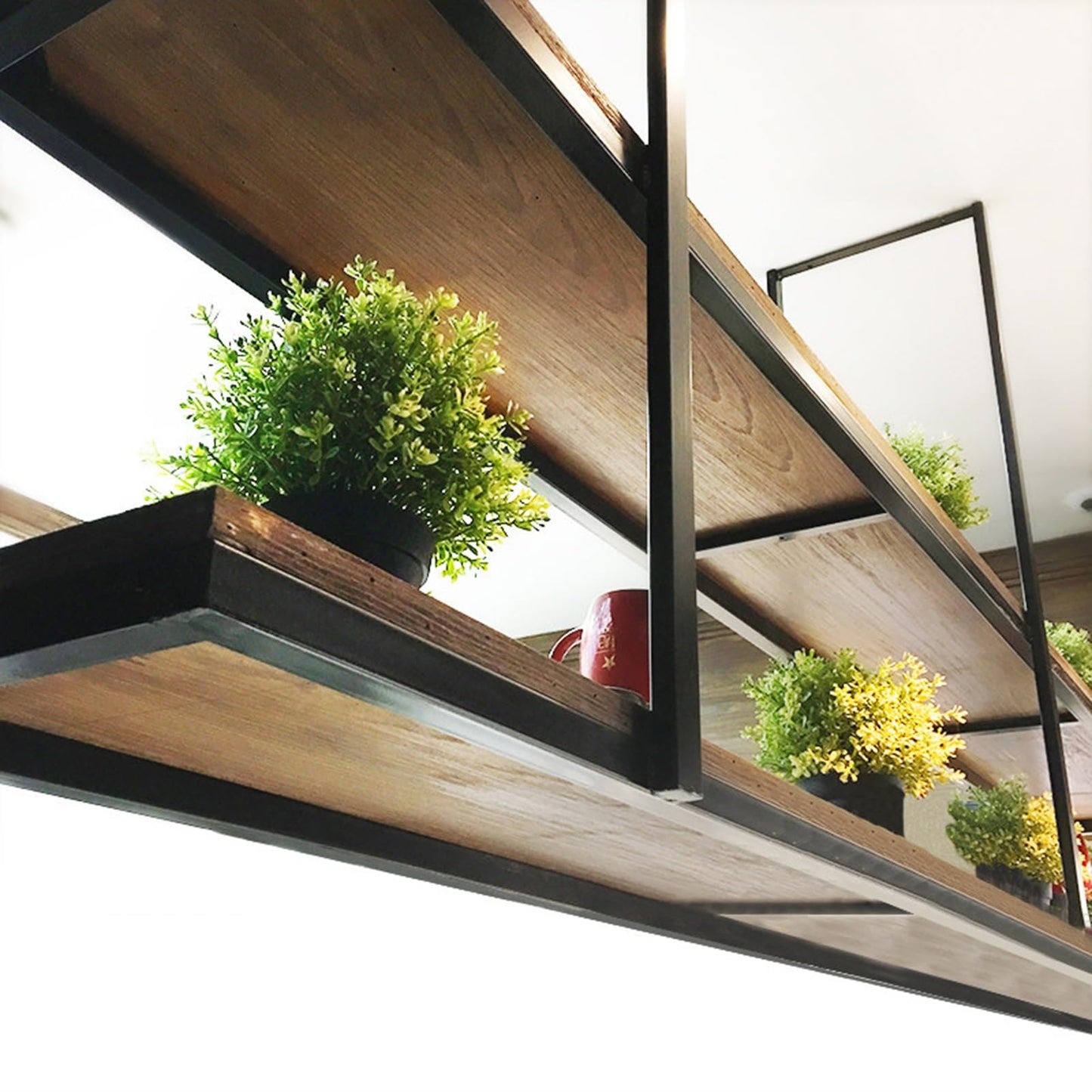 Metal Hanging Wine Rack with 2 Layer Floating Suspended Shelving for Bar Cafe Kitchen Ceiling Shelf nizer and Display Racking