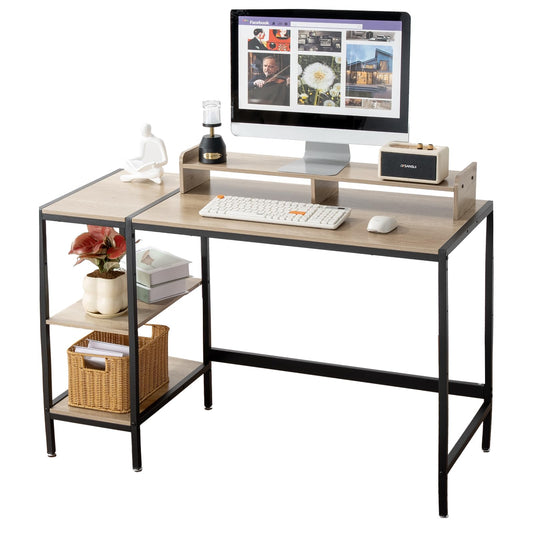 MINOSYS 47-inch Computer Desk with Storage Shelf - Gray Ideal Gaming Desk for Bedrooms, Small Spaces, and Home Offices Modern Writing Desk for PCs.