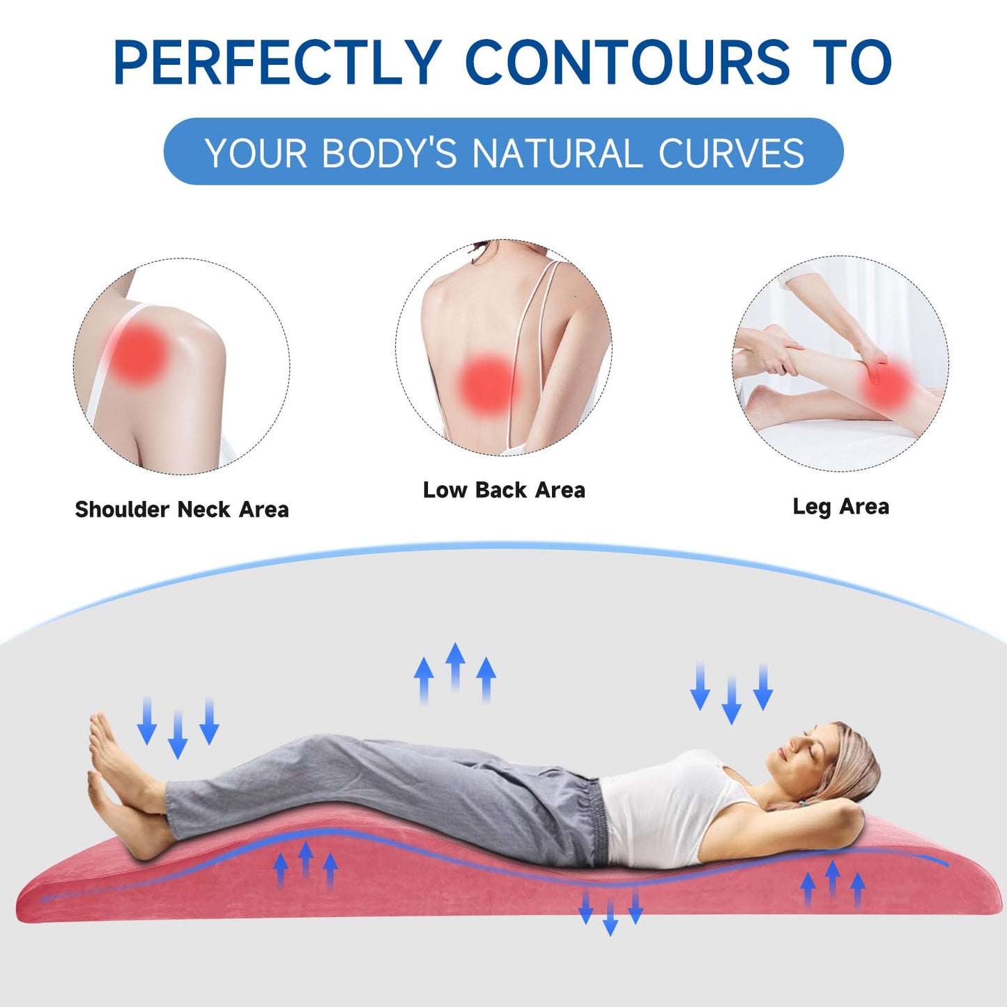 FondleFeeling Ergonomic Curved Lash Bed Topper High Density Memory Foam Massage Table Pad with Soft Plush Velvet Cover, Non Slip Lash Bed Foam Topper for Beauty Salon/Spa/Massage (Pink, 70"×24")