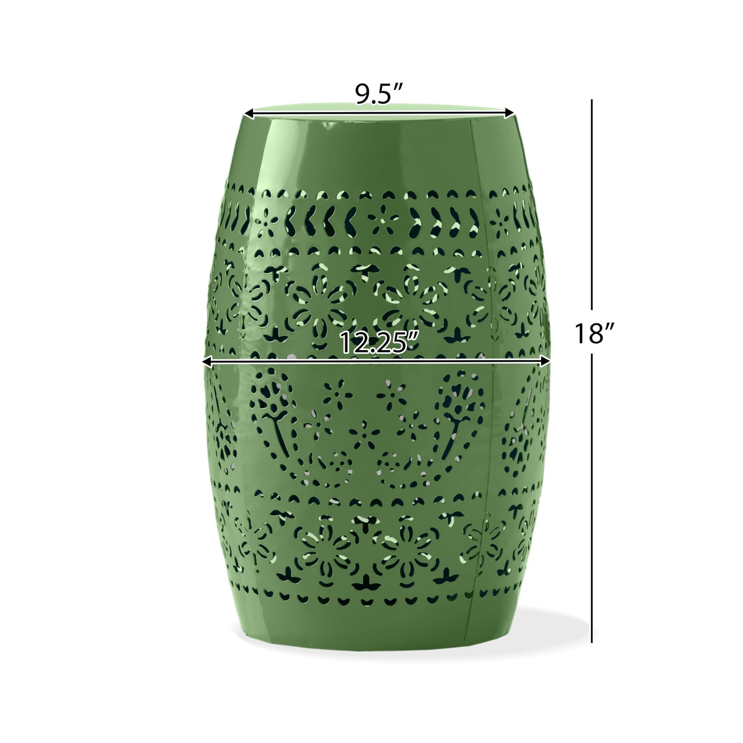 Christopher Knight Home Zoey Small Outdoor Side Table, Lace Cut Iron End Table, Metal Outdoor Stool, Hollow Drum Round Side Table, Decorative Garden Stool with Cutout Design for Patio Balcony, Green