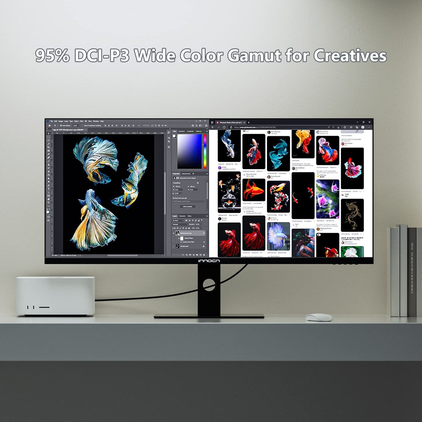 INNOCN 40C1R Ultrawide Monitor 40" WQHD 3440 x 1440p 144Hz FreeSync Premium HDR400 21:9 Computer Display 95% DCI-P3 500Nits IPS USB Type-C HDMI Tilt/Height Adjustable, Mountable