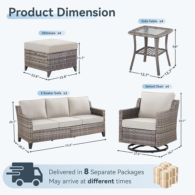 14 Piece Patio Furniture Set-High Back Outdoor Furniture Set Sectional Sofa