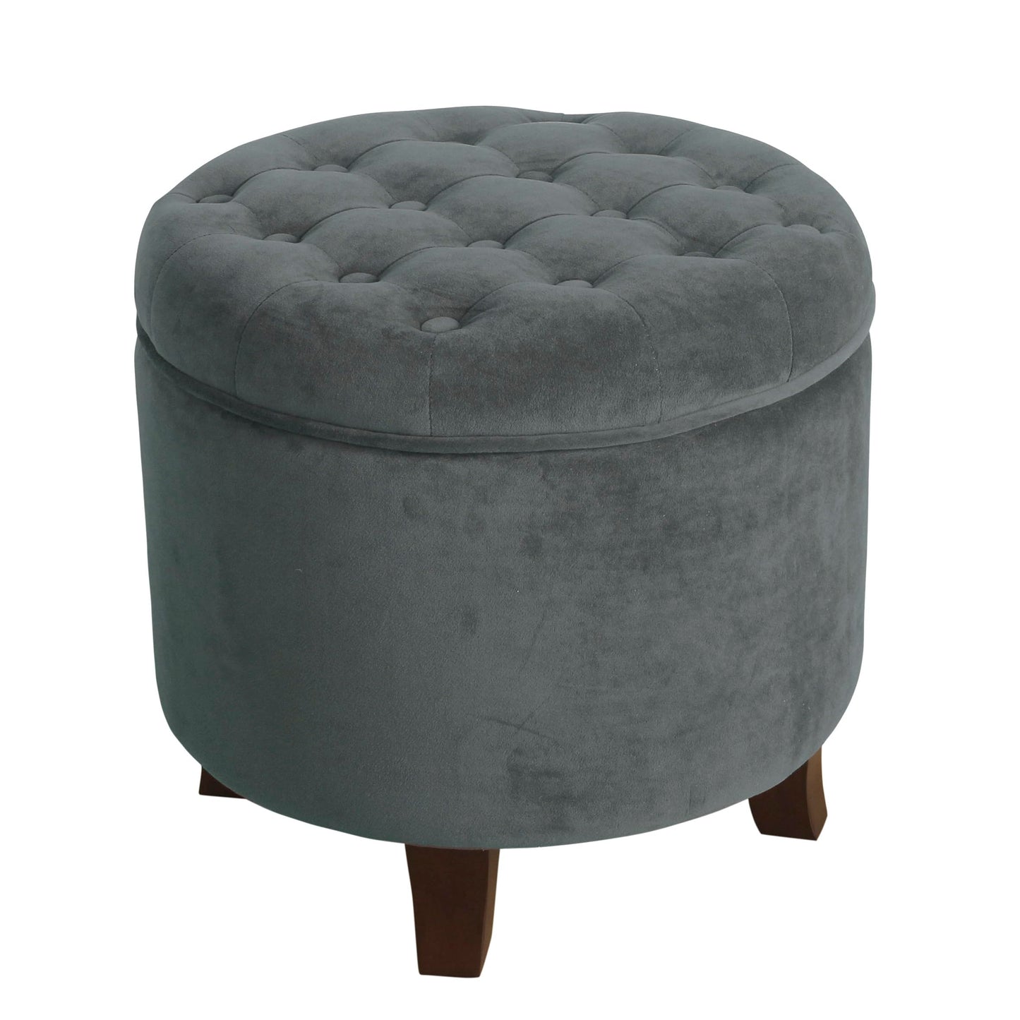 Homepop Home Decor | Upholstered Round Velvet Tufted Foot Rest Ottoman | Ottoman with Storage for Living Room & Bedroom | Decorative Home Furniture, Dark Gray Small