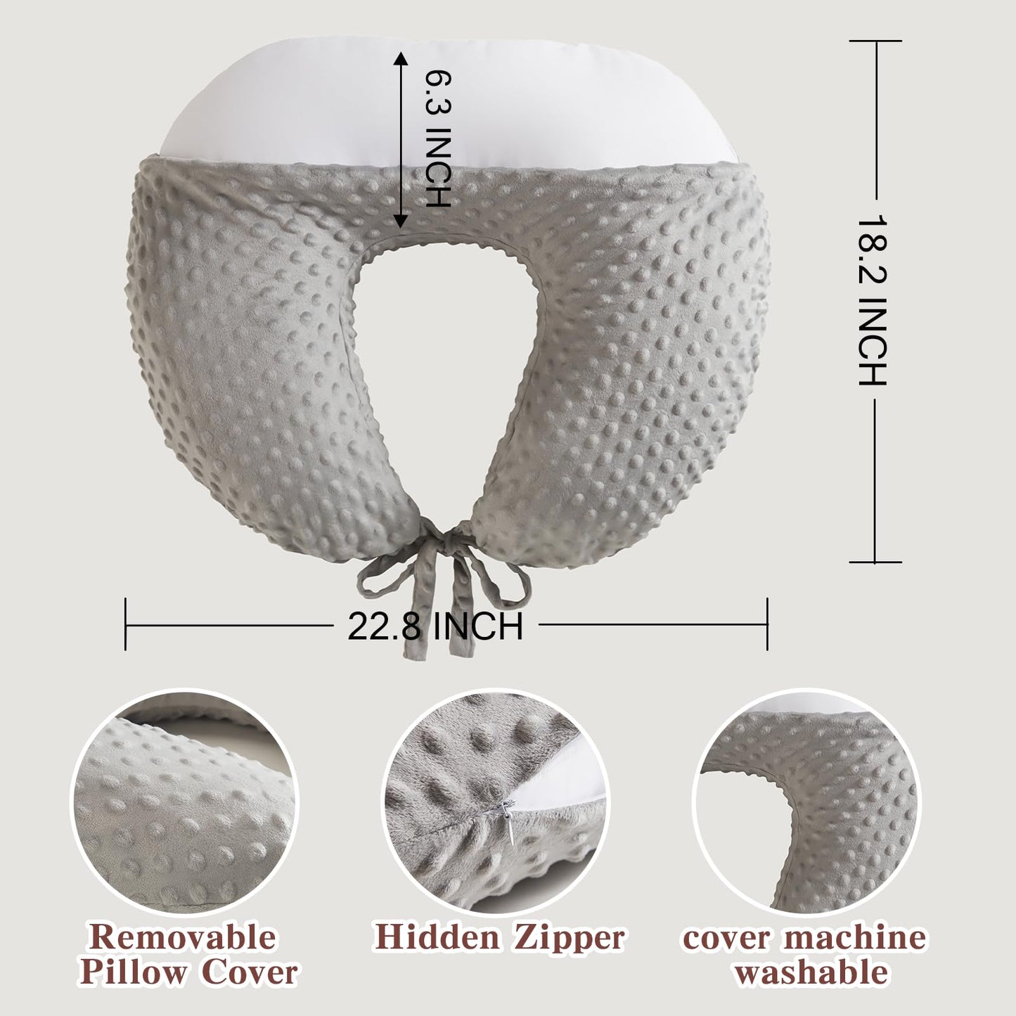 RUSHANPEACE Reading Pillow for Gaming Reading Crochet, U Shaped Arm Support Pillow with Removable Cover Reducing Arching Neck for Adult Reading and Working Sitting on Bed Sofa for Arm Rest (Grey)
