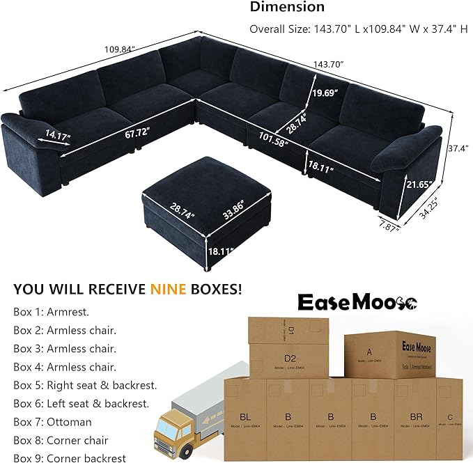 EASE MOOSE Oversized Sectional Modular Sofa, Modern Comfort L Shape Sectional