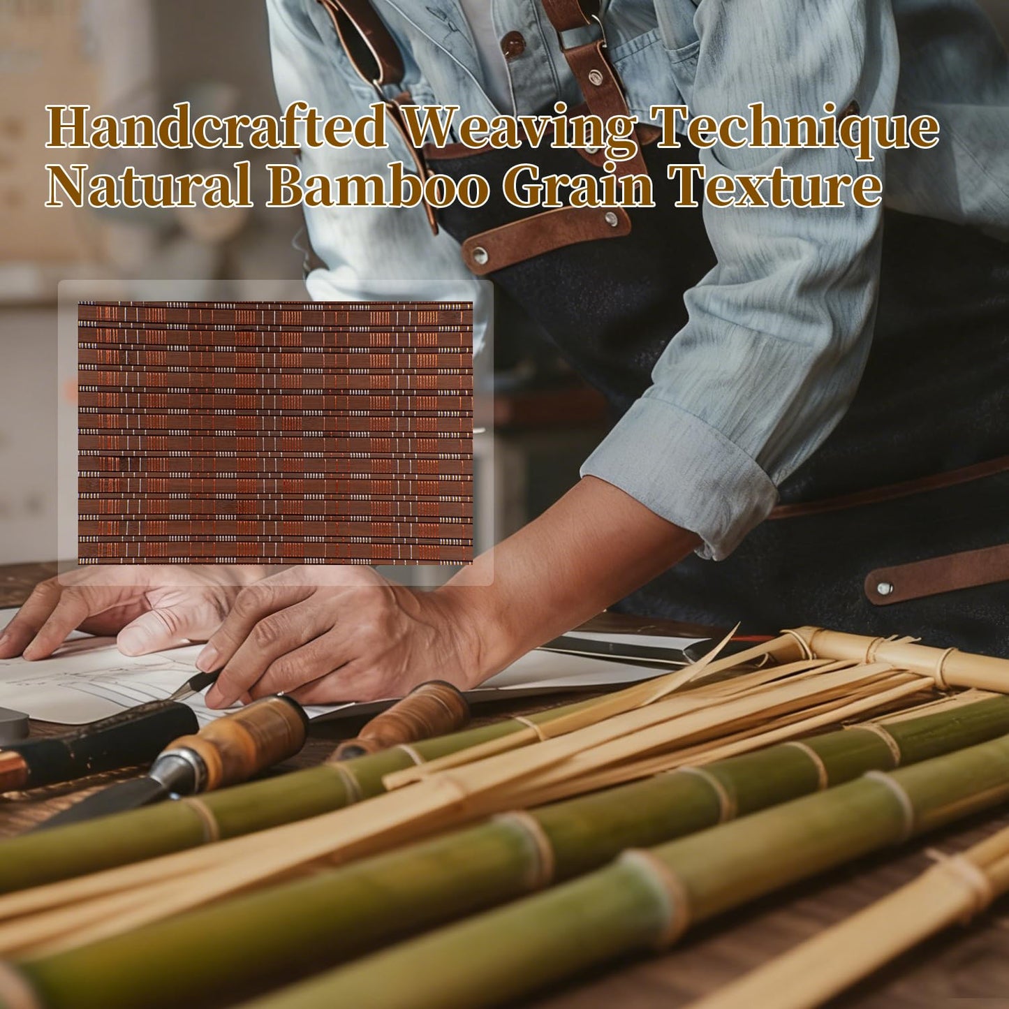 Short Bamboo Room Divider Panel with 360°Rotating Feet,4 Panel 47" H Folding Privacy Screen for Room Separator, Handcrafted Room Partition,Portable Wall Divider,Brown, 47.24" H x 63" W