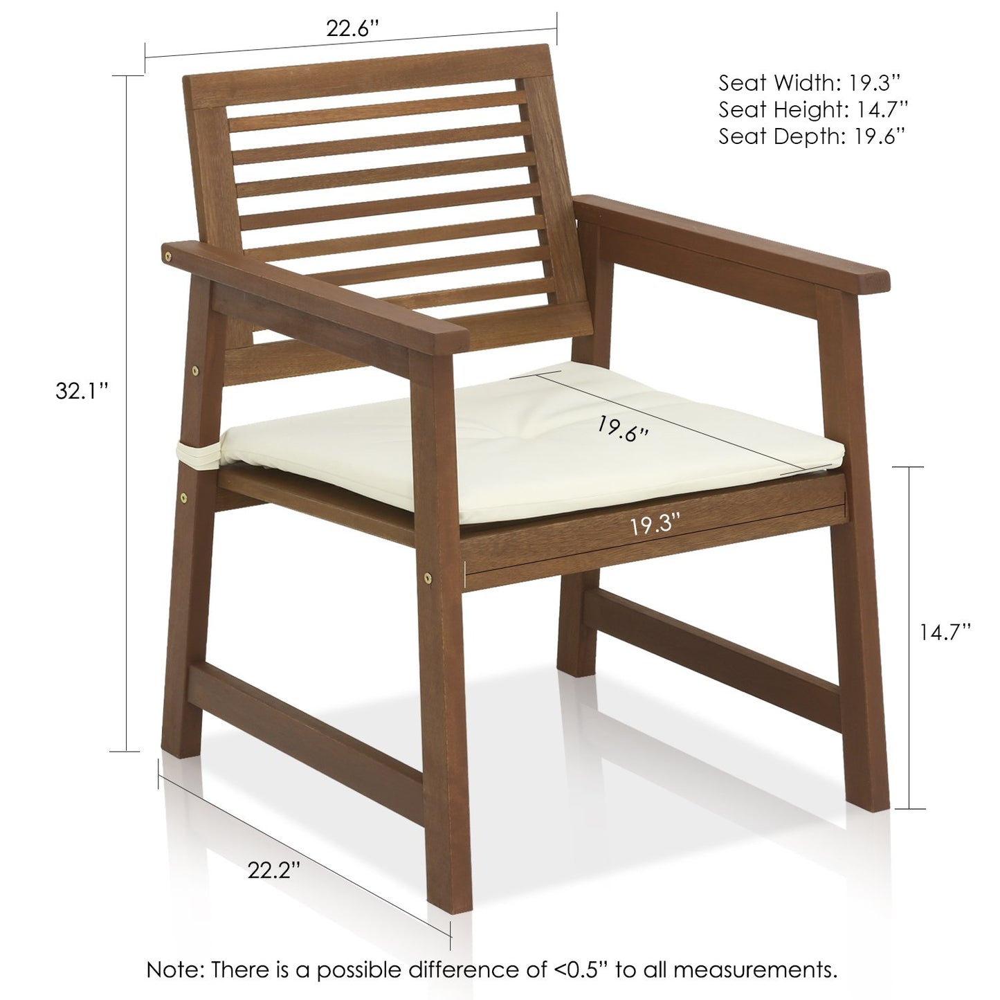 Furinno TIOMAN Patio Chair, Set of Two, Outdoor Lawn Chair, Armchair with Cushion, for Patio, Garden, Porch, Natural