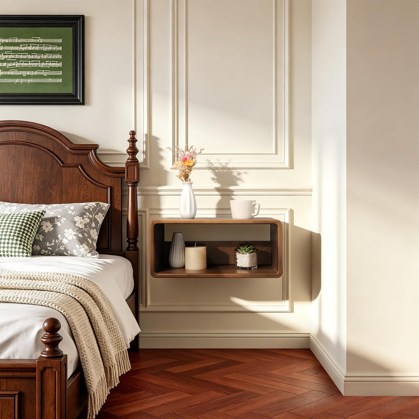WDSHIYI Floating Nightstand, Wall Mounted Bedside Shelf, Handmade Bedroom Furniture,Pine Wood Floating Bedside Table, Minimalist and Unique Style 18”x 10”x 7.5” Brown
