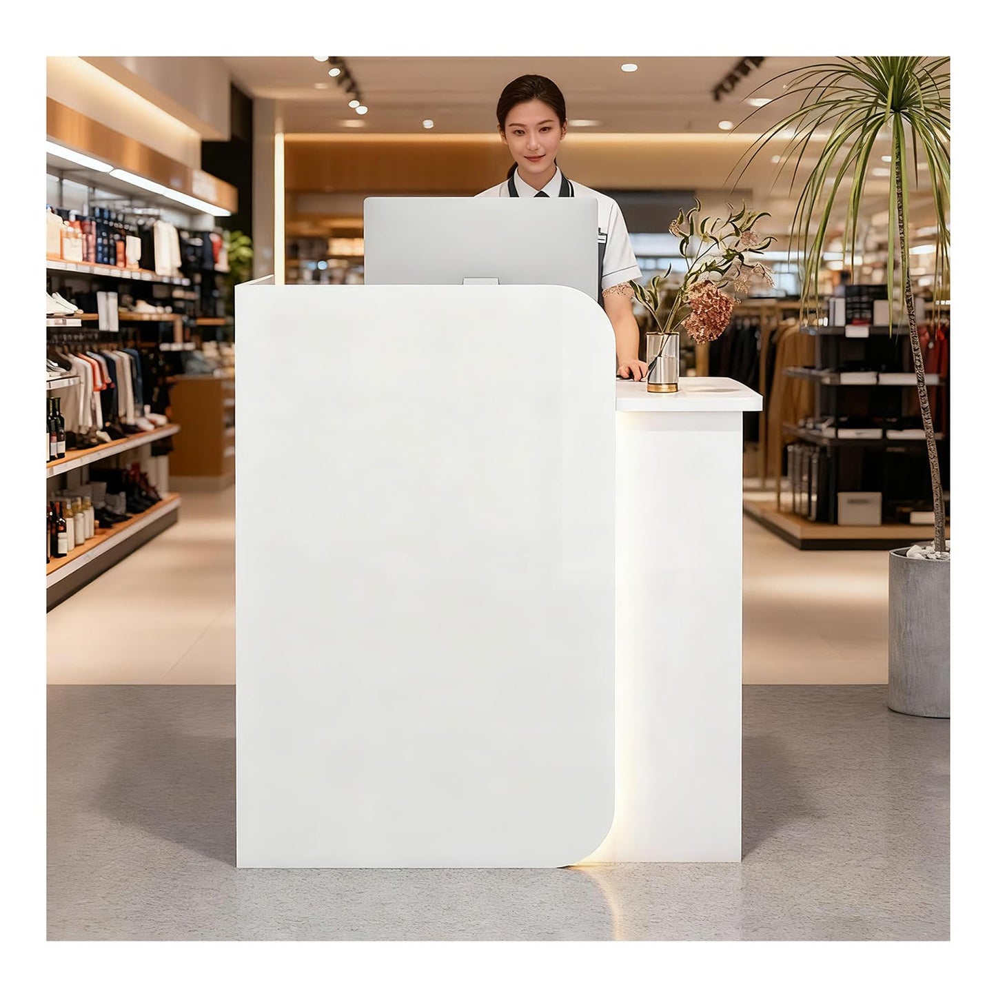 BFECGDXT Modern Reception Desk, Front Desk Reception Counter L-Shaped with Lockable Drawer, for Salon and Clothing Beauty, Right Corner 39.4in