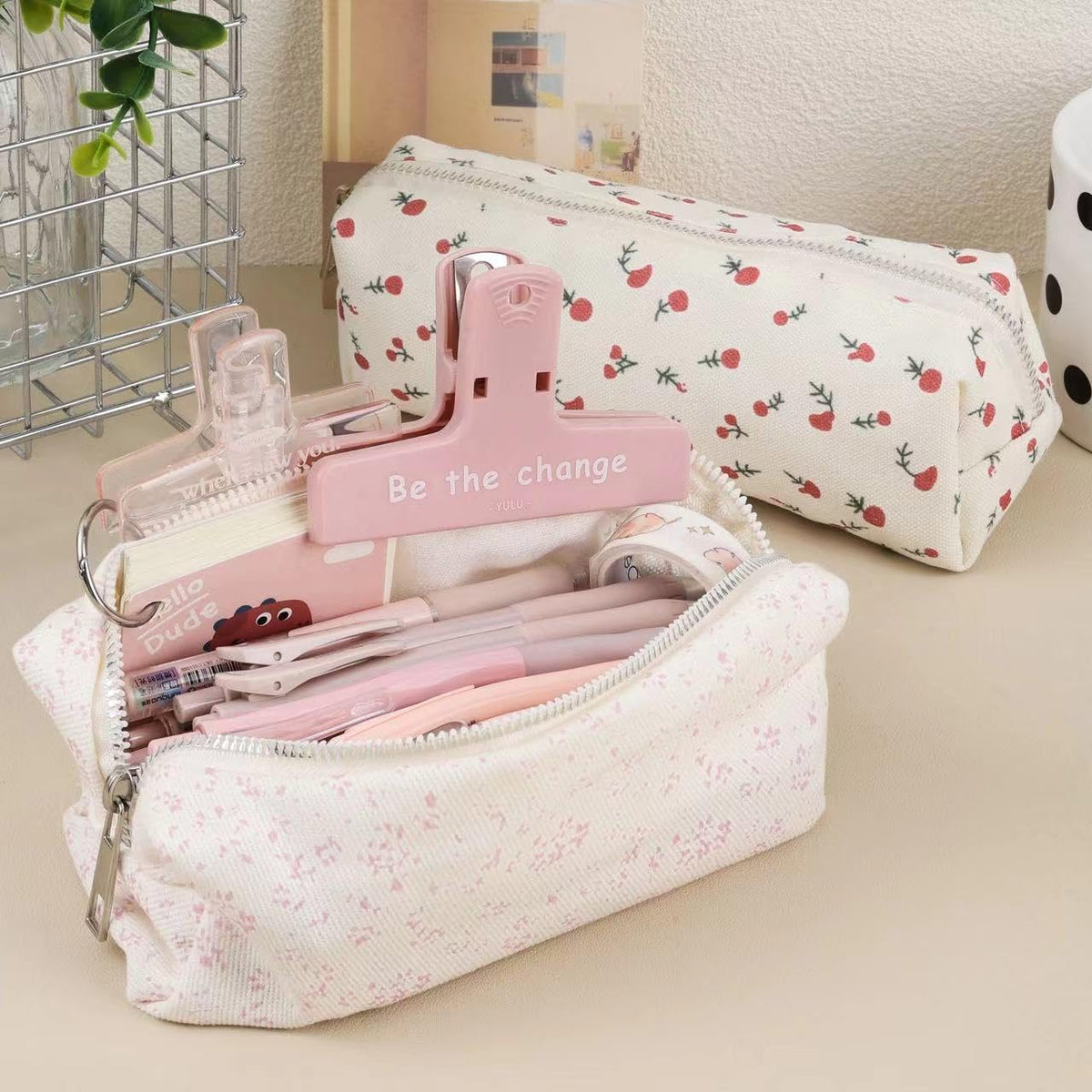 OZAOZ Cute Pencil Case Aesthetic Student Pencil Pouch Coin Pen Pouch Cosmetic Bag Office Stationery Organizer For Kids Teen School (Z-Rose)