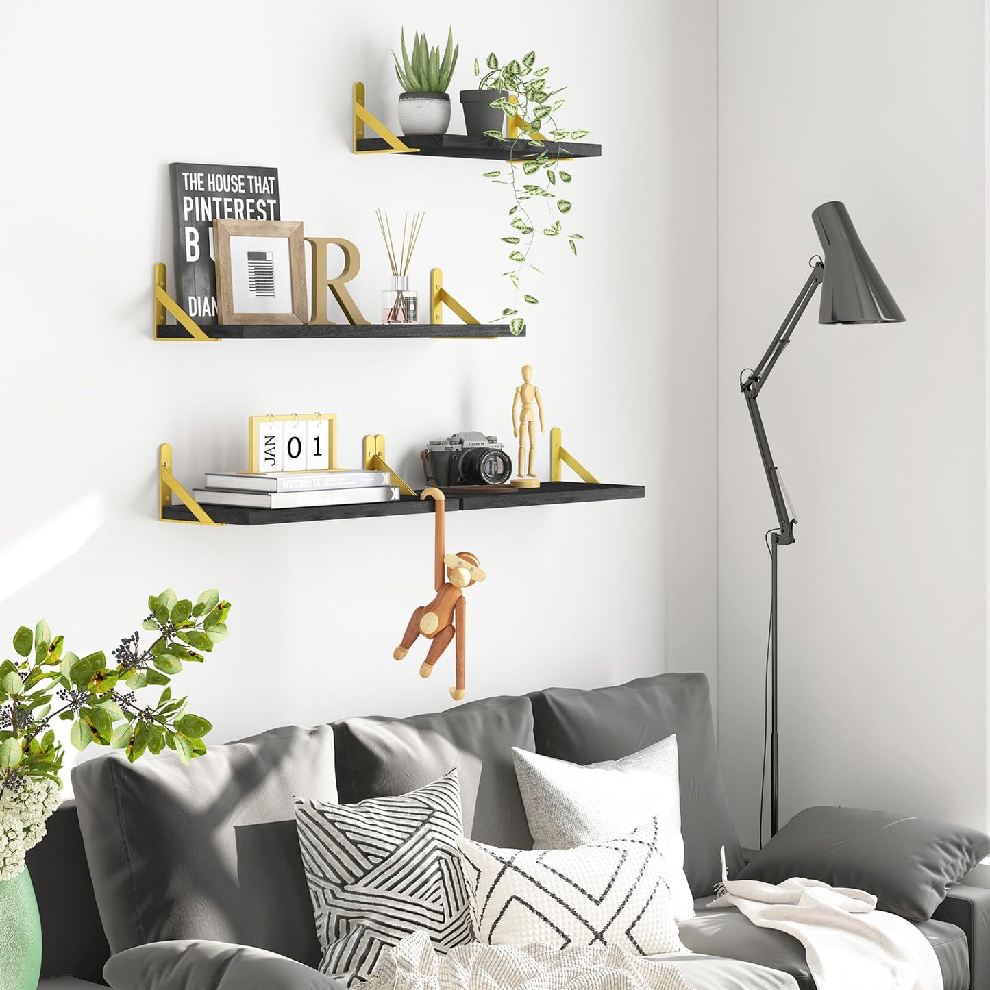 YGEOMER Floating Shelves for Wall, Different Sizes Black Wall Shelves for Living Room, Bathroom, Bedroom, Kitchen, Home Decor (Set of 4)