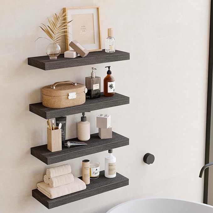 Fixwal 15.7in Floating Shelves, Rustic Wood Finish Wall Shelves Set of 4