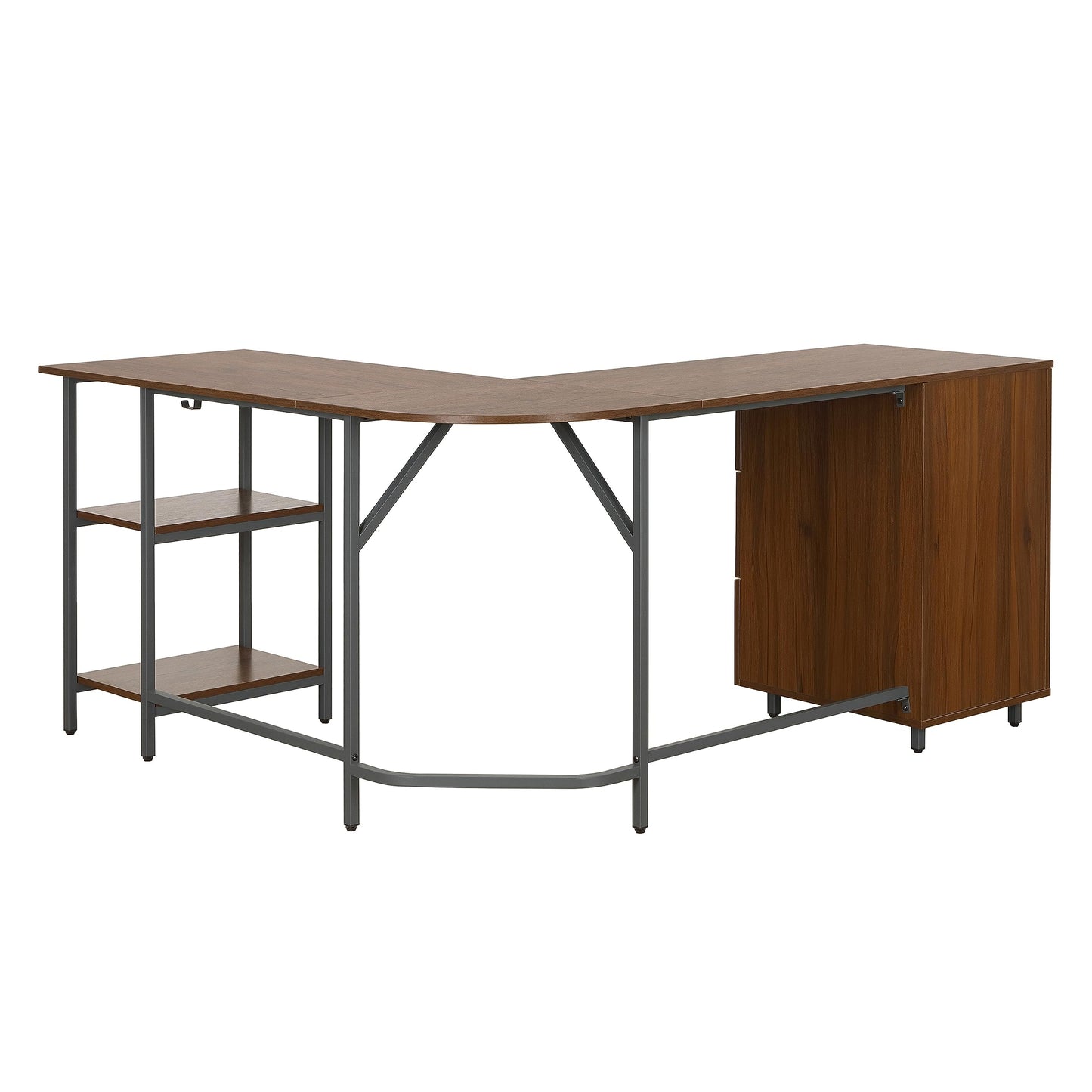 Techni Mobili L Shaped Desk - Two-Toned Computer Desk with Drawers & Storage Shelves - Simple Modern Furniture & Home Office Space Corner Table for Work & Writing