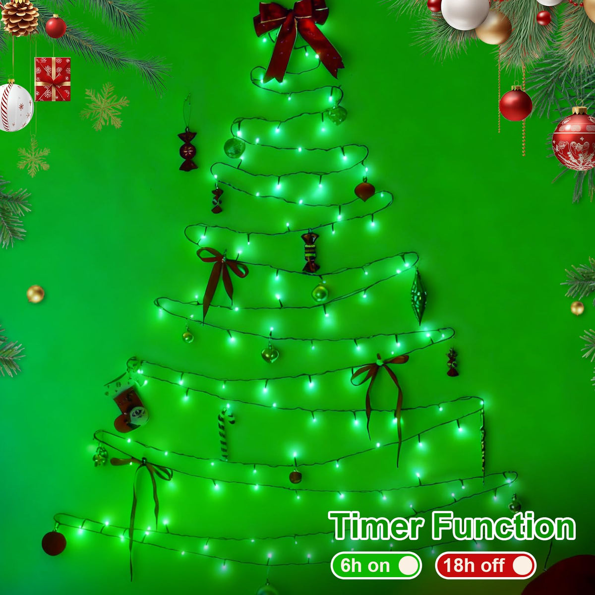 QITONG 500LED Green String Lights, 165ft Christmas Lights Outdoor Waterproof with Plug in, Green Wire Twinkle Tree Lights Indoor with 8 Modes