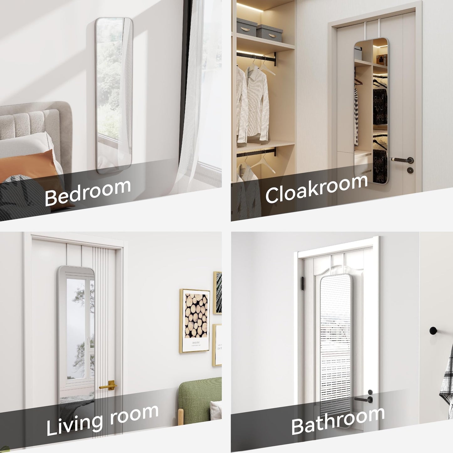 SCWF-GZ 47x14 Mirror Full Body Length Door Hanging/Rope Hang/Wall Mounted Metal Frame Rectangle Mirrors for Bedroom Bathroom Dressing Living Room 47 inch Silver
