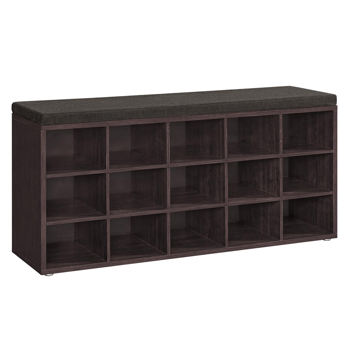VASAGLE CUSTOS Collection - Shoe Bench, Storage Bench with Padded Seat, Entryway Bench with 15 Compartments, for Bedroom, 11.8 x 41.3 x 18.9 Inches, Espresso Brown and Chestnut Brown ULHS15BR