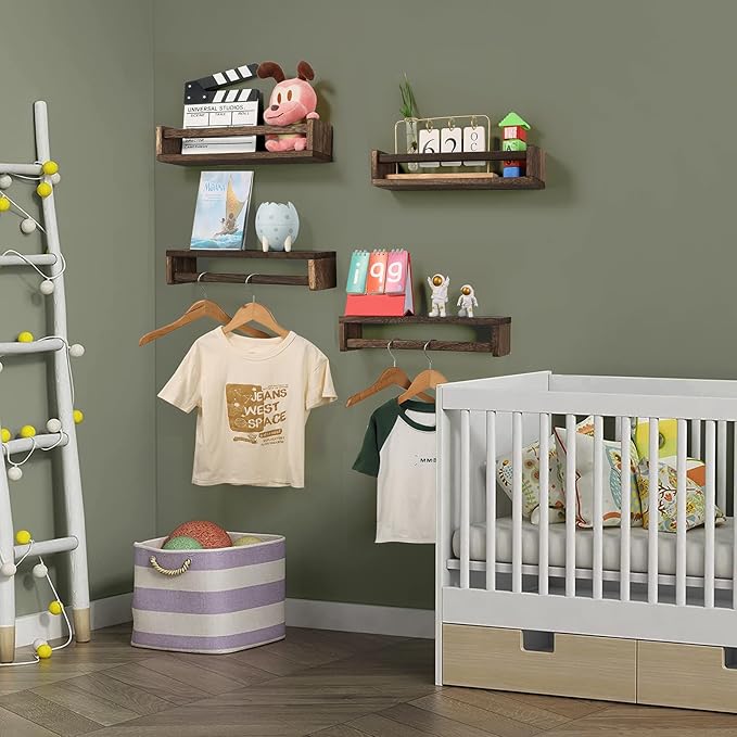 Nursery Room Shelves Set of 4, Wood Floating Book Shelves