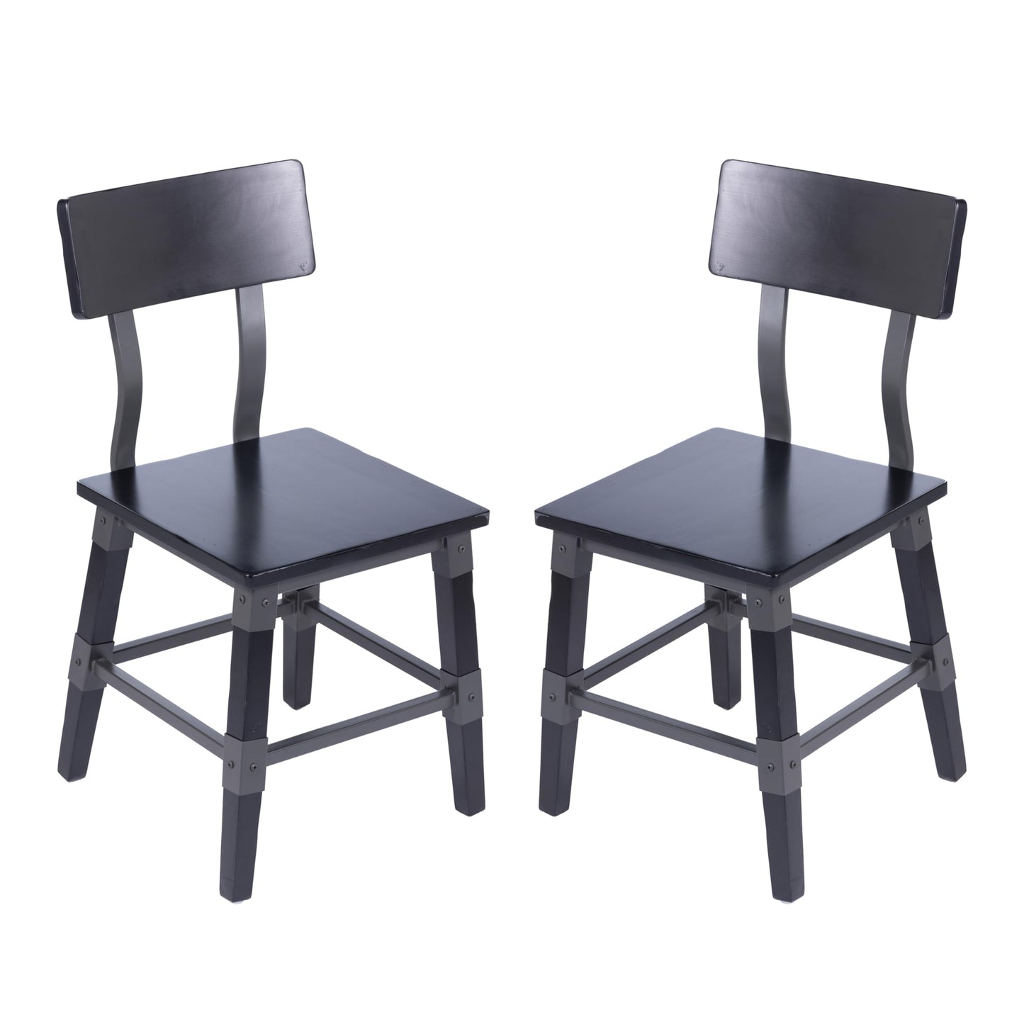 Flash Furniture Jackson Commercial Industrial Wood Dining Chair, Solid Beechwood Frame, Support Bar, Set of 2, Black