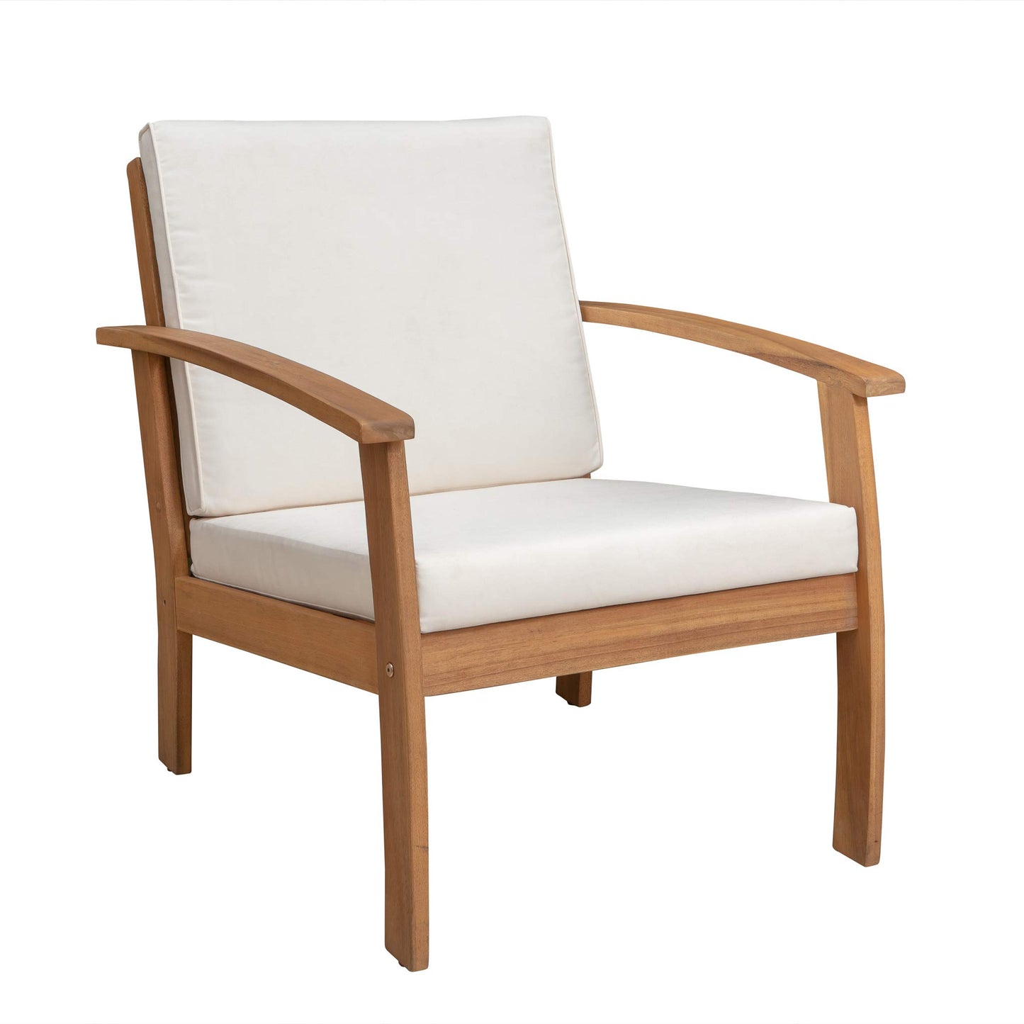Patio Sense Lio Wooden Lounge Chair, Accent Armchair with Cushions, Natural Wood Finish, Off White Cushions, Solid Durable Acacia Wood