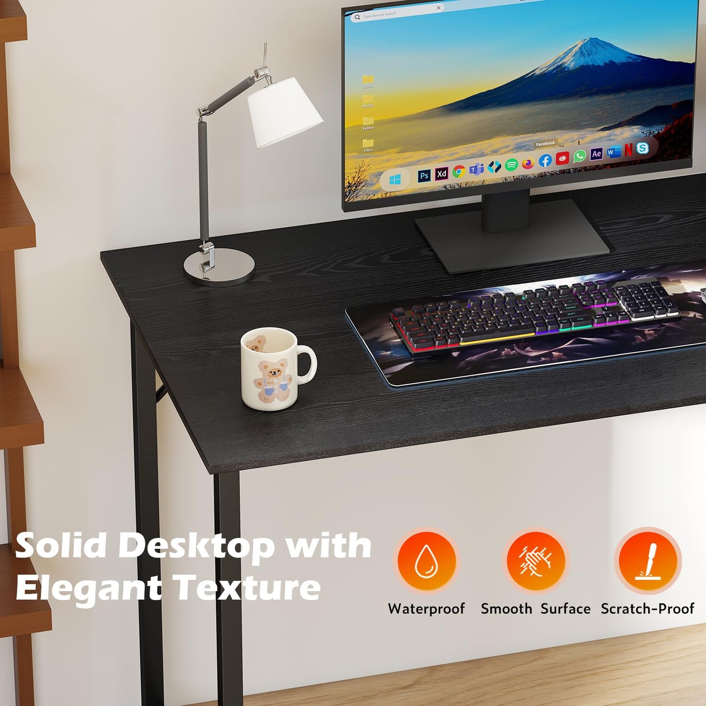 BestOffice Computer Desk,Home Office Desk, Modern Simple Style for Home Office Study Writing (Black, 47 Inch)