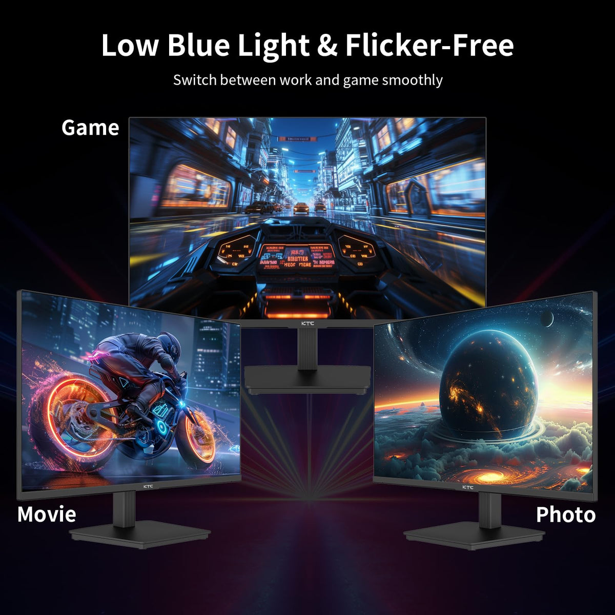 KTC 24 Inch QHD 2560x1440 IPS Computer Monitor, 100Hz Zero-Frame 2K Gaming Office Monitor, Adaptive Sync, HDR10, VESA, Tilt Adjustable, Low Blue Light, DisplayPort, HDMI, H24T27