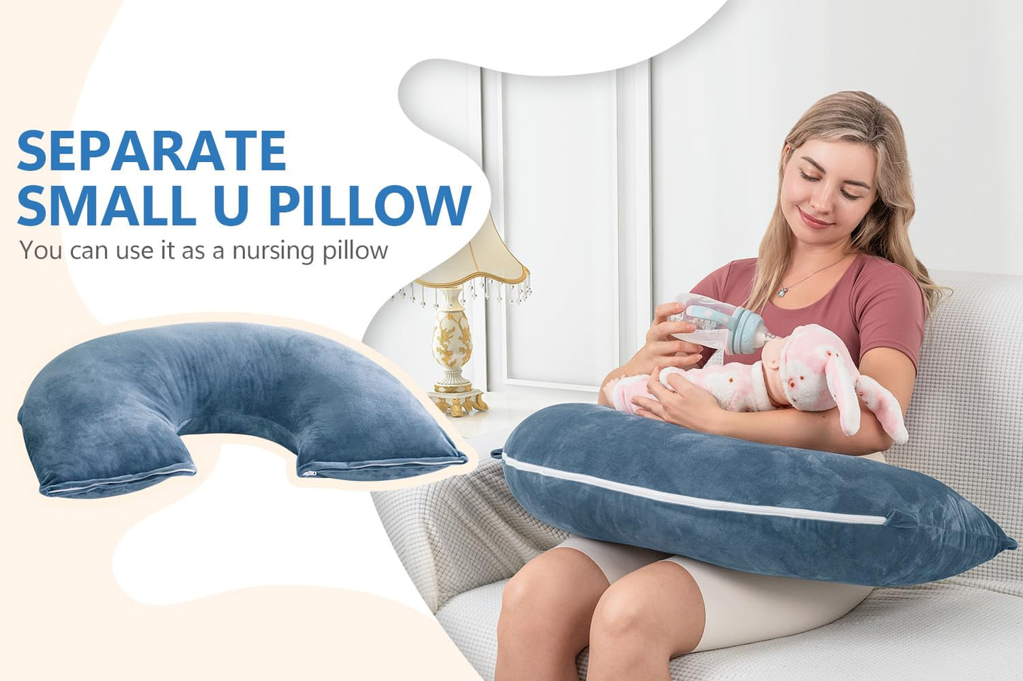 INSEN Pregnancy Pillows, Multi-use Maternity Pillows for Sleeping and Nursing, Sit up Pillow for Adults (Blue)