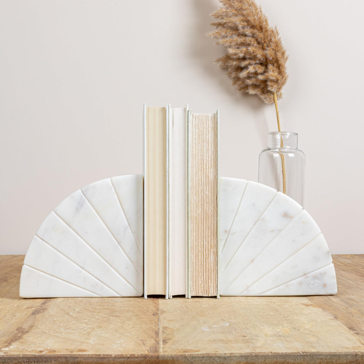 Creative Co-Op Modern Arched Semicircle Marble Bookends with Carved Detail, Set of 2, White