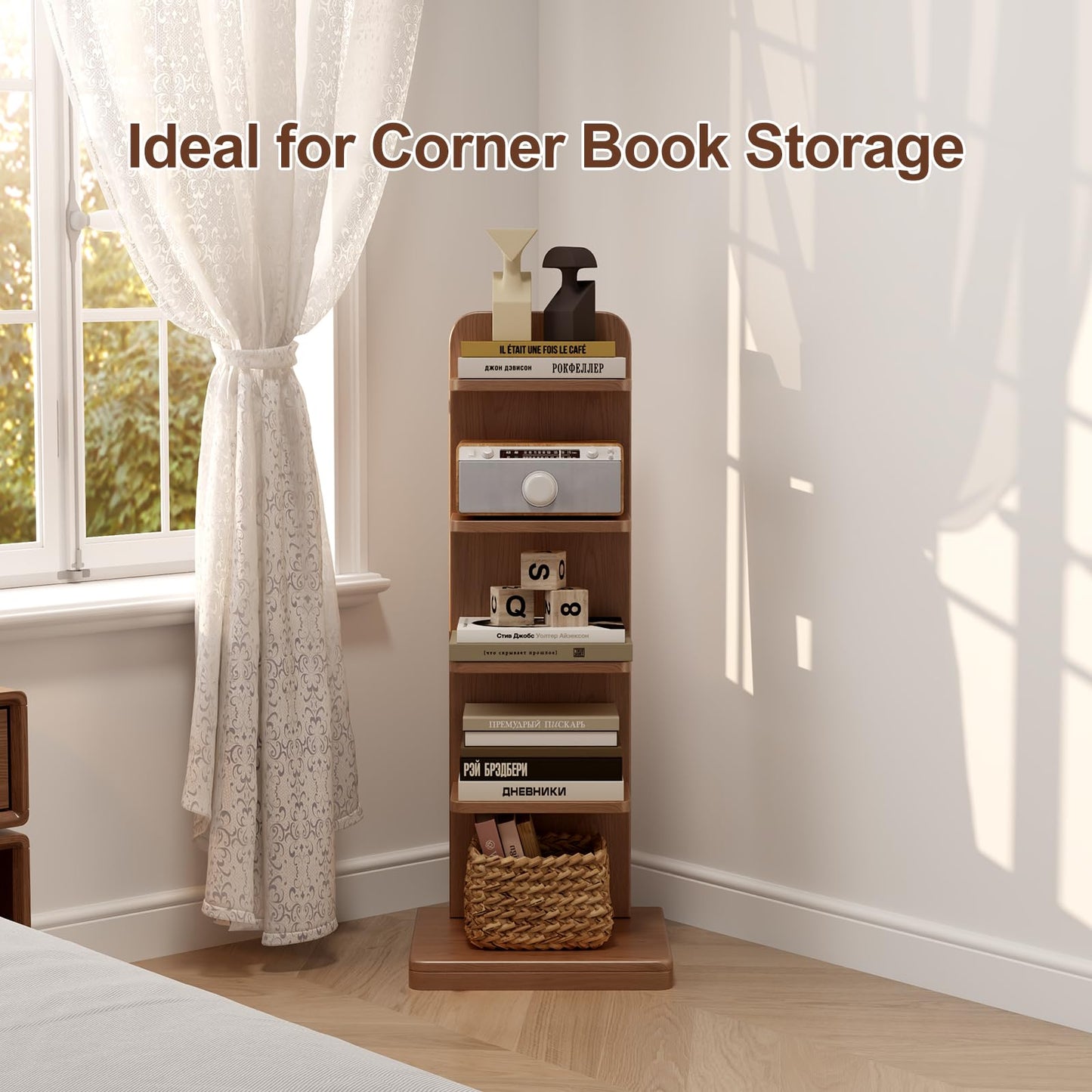 WoodsWhisper Solid Wood 5-Tier Narrow Bookshelf Small Spaces Open Storage