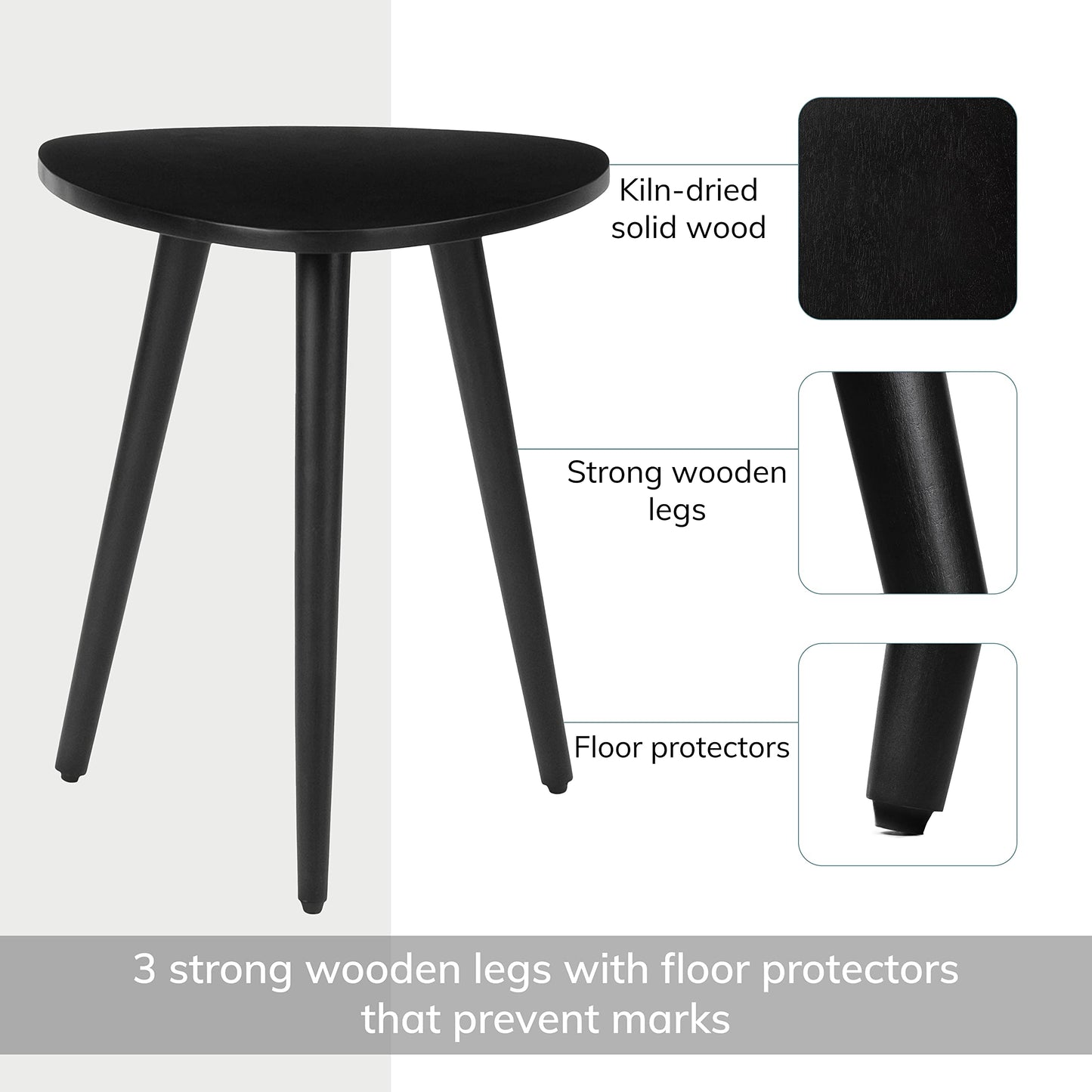 MH London Tri Pin Side Table I Handmade Natural Mango Wood, Naturally Moisture Resistant, Maintenance Free I 18" x 18" x 20" I Tora, Black