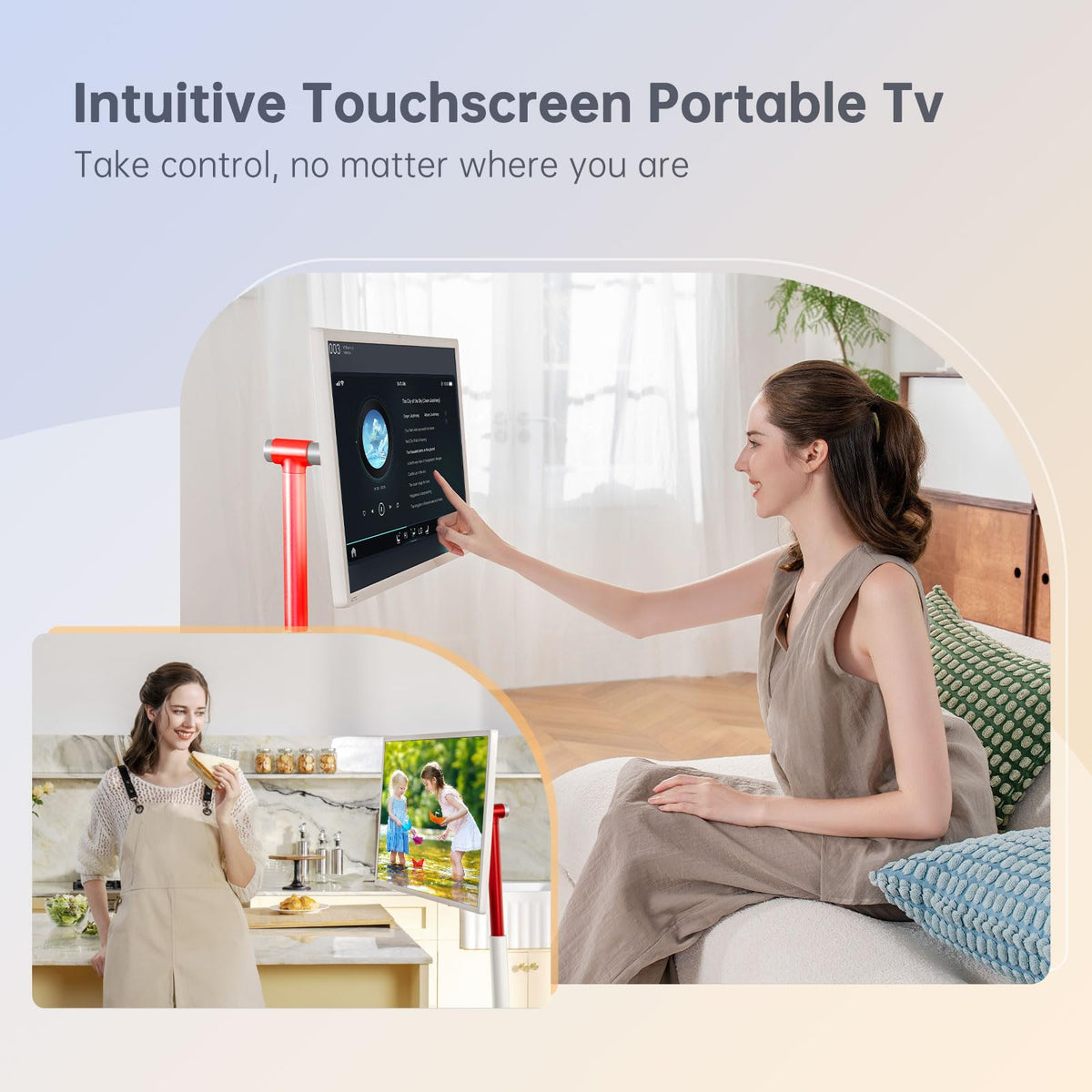 KTC 32 Inch MEGAPAD 4K Touchscreen Smart Portable TV Monitor with Android 13 Google EDLA-Certified, 9500mAh Built-in Battery Mobile Screen on Wheels, Wireless Remote Control, 8+128GB Octa-coreCPU