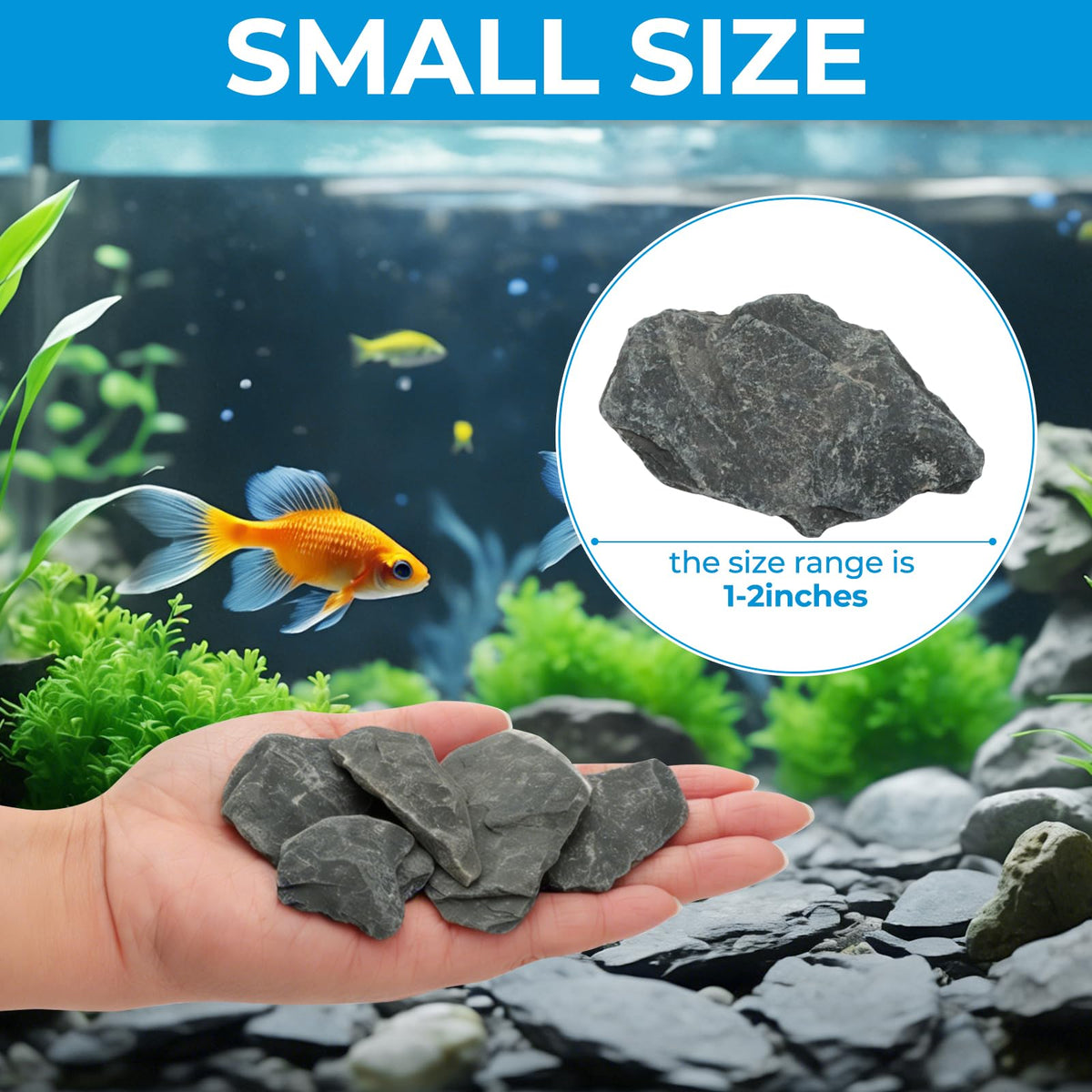 VOKOY 2.5lb Natural Slate Stone, Aquarium Rocks Decoration Aquascaping Stone Landscaping Model for Fish Tank Decor Terrariums Paludariums Reptile Enclosures Gardens, 1-2 inches