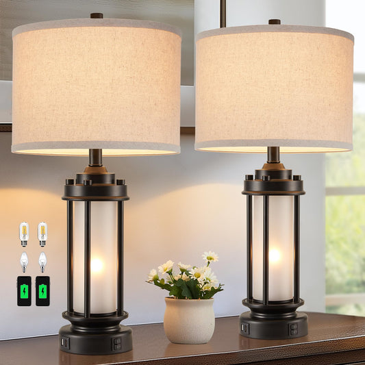 AIEAMPDO 25'' Set of 2 Modern Table Lamps for Bedroom with 2 USB C+A Ports
