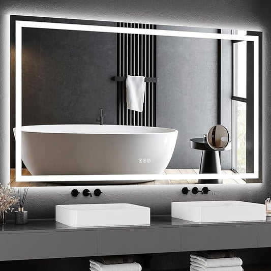 60 x 36 Inch Smart LED Bathroom Mirror，Dimmable Front + Backlit Illumination