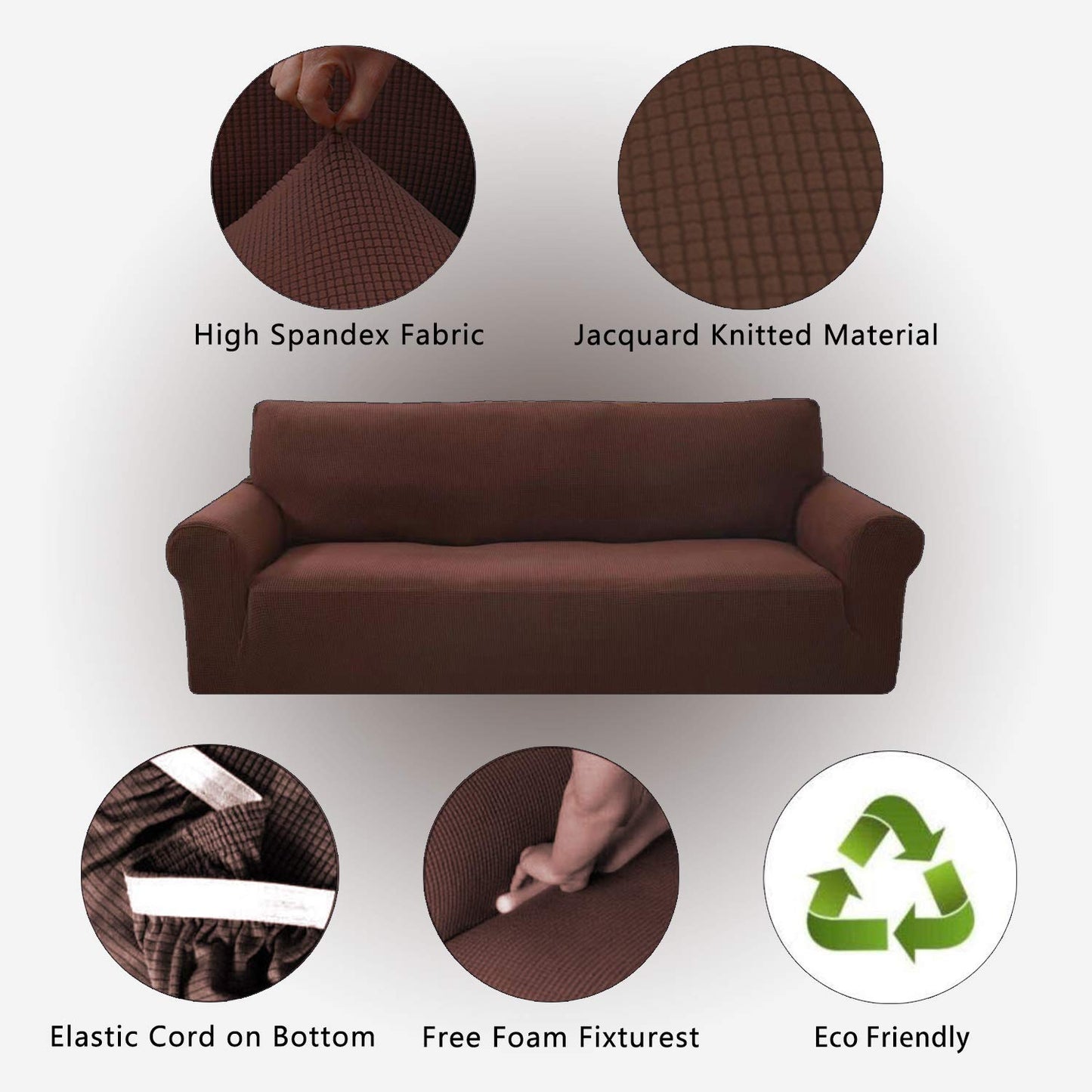Sapphire Home 2-Piece Sofa and Loveseat Slipcovers, Couch and Loveseat Covers Set, Form fit Stretch, Wrinkle Free, Furniture Protector, Premium Brushed Sofa Covers for Living Room (Brown)