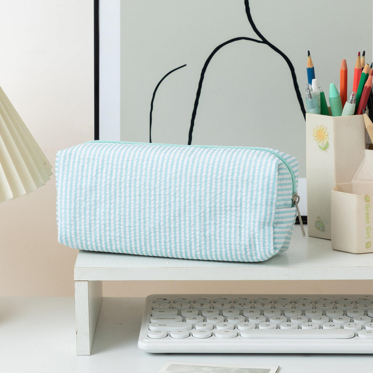 OZAOZ Cute Pencil Case Capacity Pencil Pouch Aesthetic Pen Bag Office Stationery Organizer Simple Sturdy Multifunctional Cosmetic Pouch (blue)