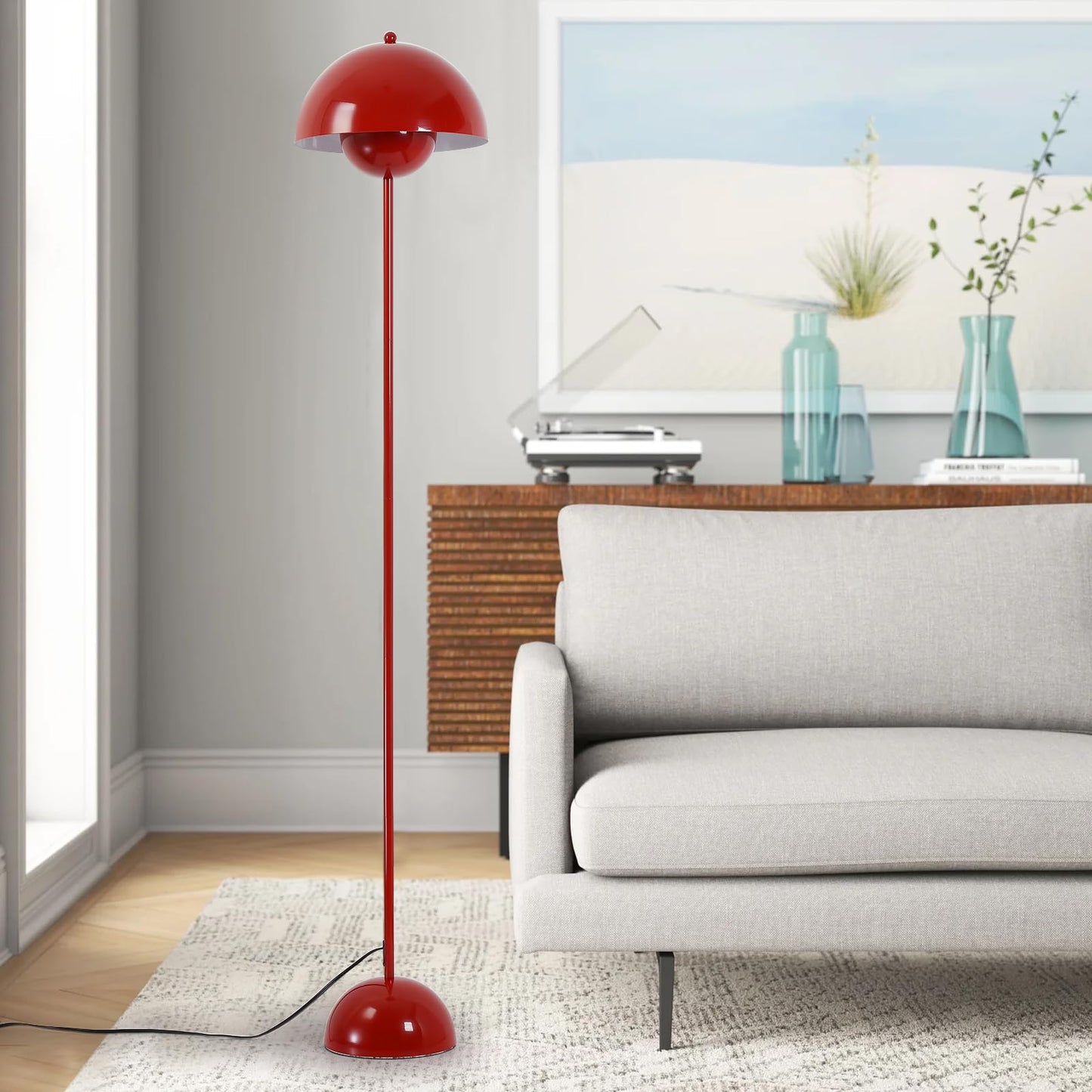 COSYLUX Modern Floor Lamp for Living Room, Industrial Tall Standing Lamp for Bedroom, Metal Shade Reflecting Light Reading Floor Lamp for Office, Nursery Room, Corner(Dark Red)