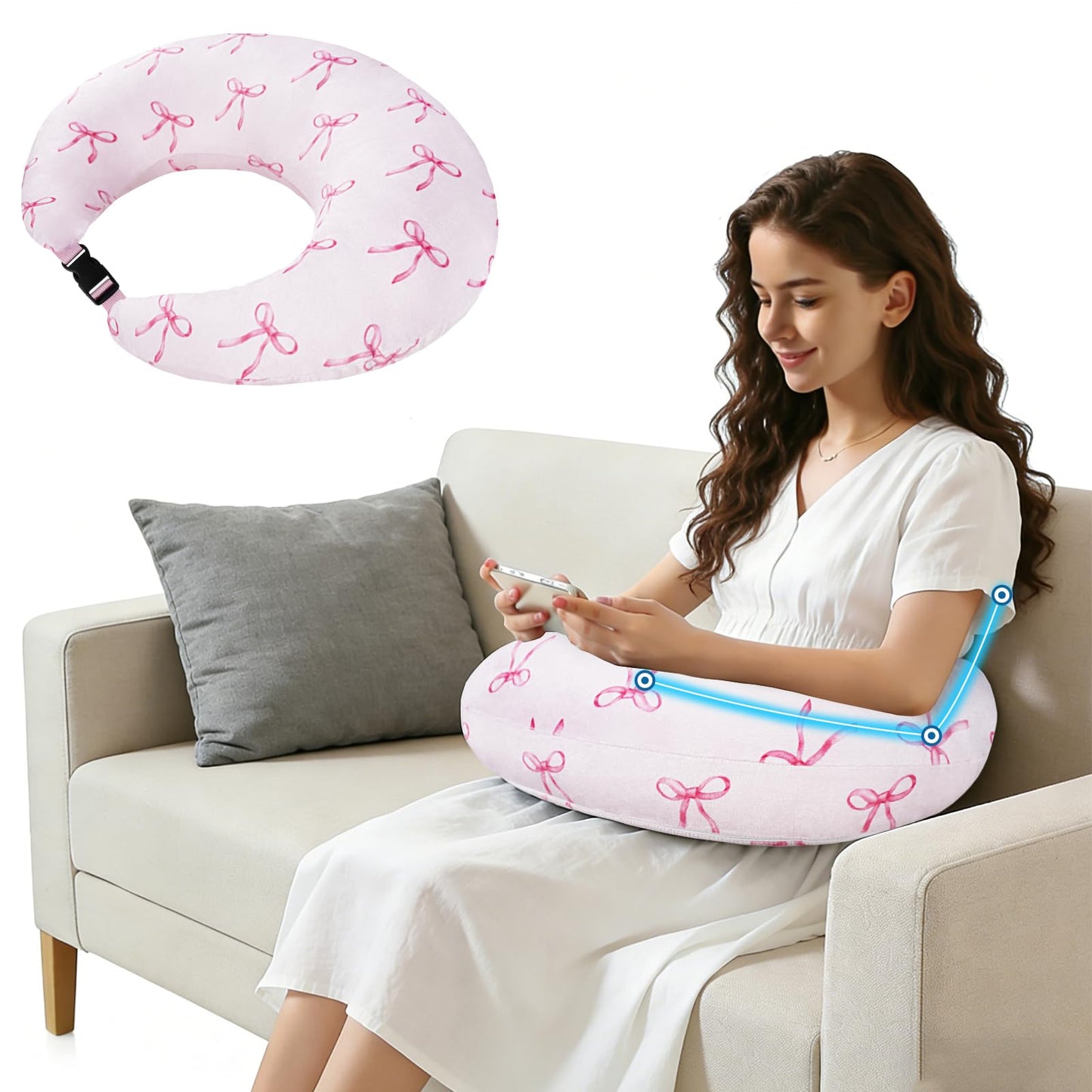 Crafting Pillow for Crocheting, Crochet Pillow for Lap Support, 12 Fun Print Styles, Ergonomic Arm Support, For Bed, Floor, Chair Comfort, Pain Relief and Fatigue for Gaming and Woking (Bow Tie)