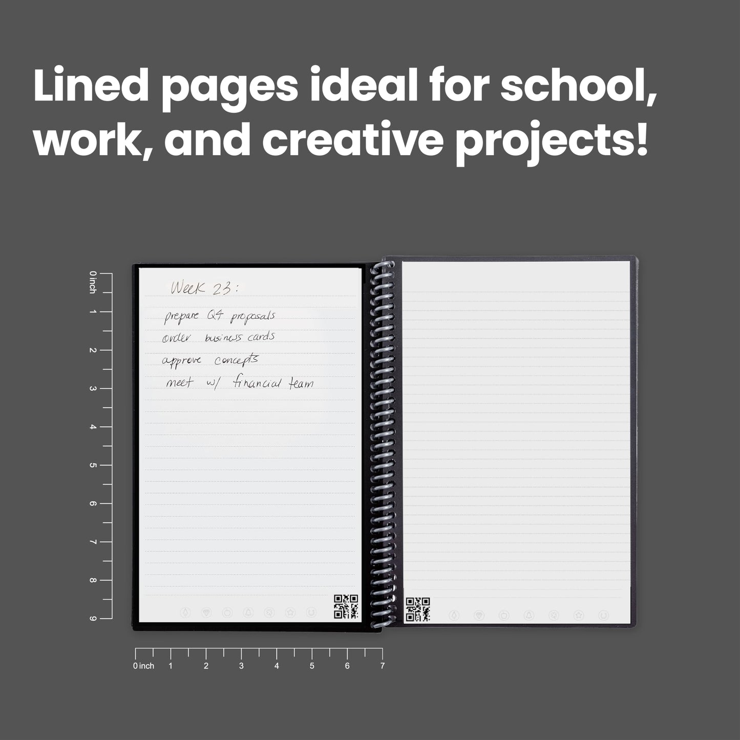 Rocketbook Core Reusable Spiral Notebook, Executive Size 6x8.8, Black - Lined Pages, App-Connected, Erasable, Durable Cover, Ideal for School, Work, and Creative Projects