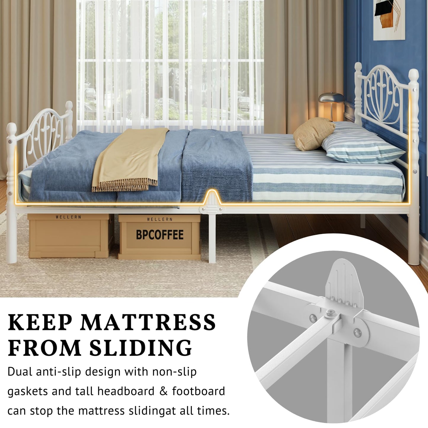 Goltriever 12 Inch King Platform Bed Frame with Victorian Style Headboard and Footboard, Heavy Duty Metal Bed Frame No Box Spring Needed, Noise Free, Easy Assembly, White