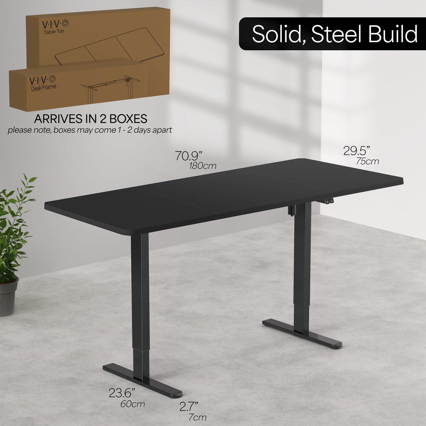 VIVO Electric 71 x 30 inch Stand Up Desk, Height Adjustable, Light Wood Top Black Frame, Home and Office Furniture Sets, DESK-KIT-0B7C