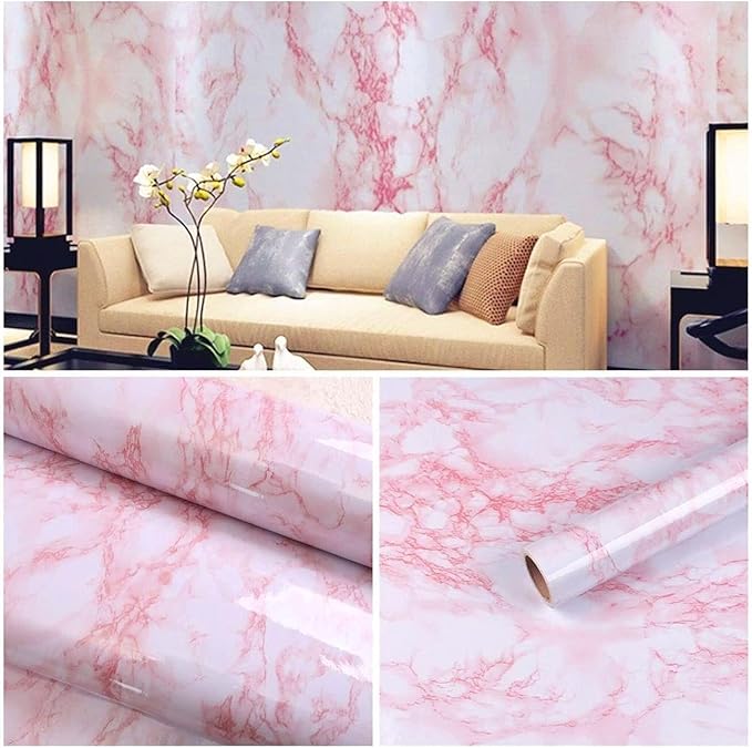 practicalWs 15.7in x 472.4in White/Pink Marble Stick Paper Peel and Stick