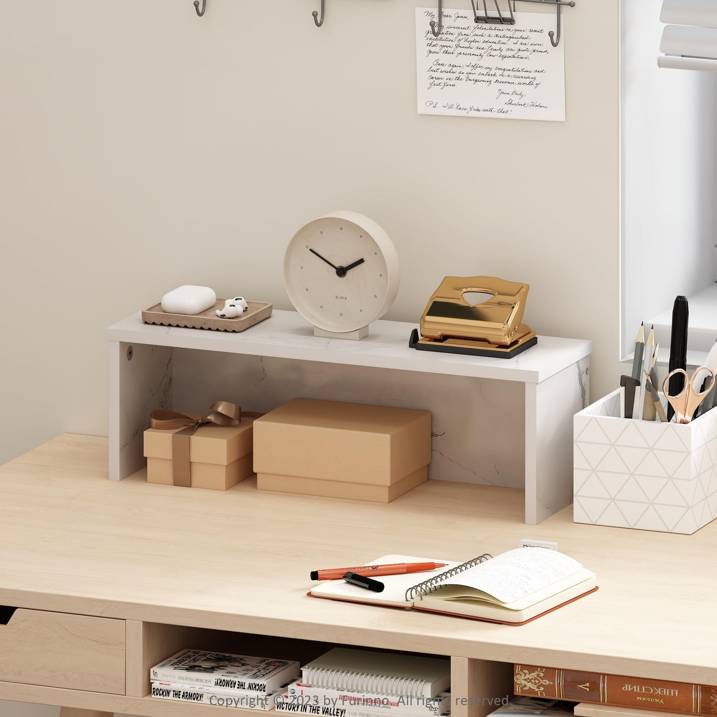 Furinno Classic Desk Organizers and Accessories, 18-Inch Desk Organizer, Desktop Organizer, for Office Supplier, Office Desk Accessories, Marble White