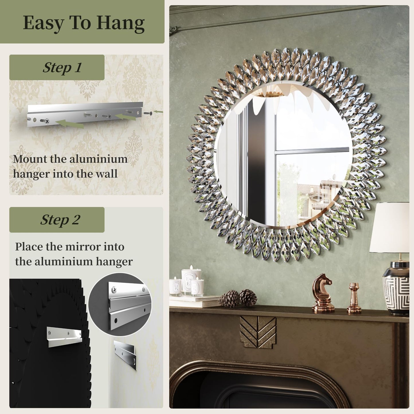Kelly Miller 36" Jeweled Luxury Round Decorative Wall Mirror