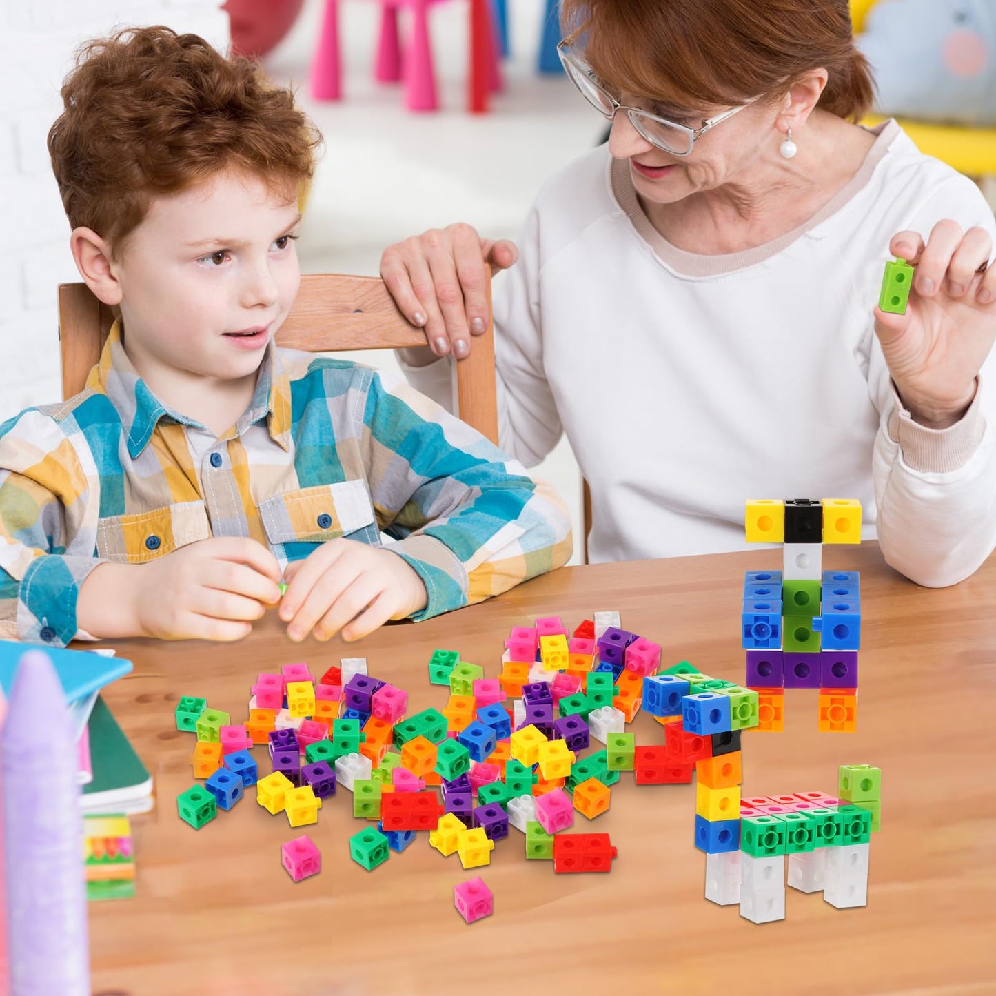 Jenaai 300 Pcs Counting Cubes, Plastic Connecting Blocks, Colorful Math Cubes, Math Manipulatives Classroom Learning Supplies, Preschool Learning Materials, Counting Toys(Classic Style)